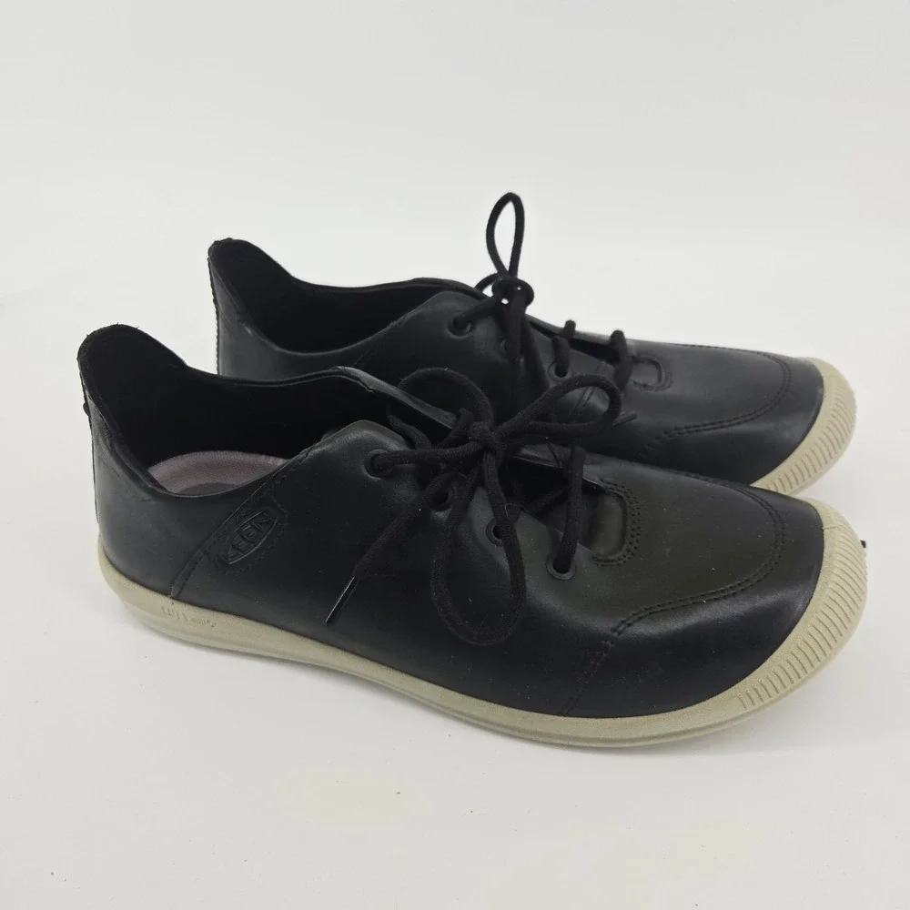 Keen Women's Lorelai Sneaker Size 7.5 Black Leather Lace Up Shoe Low Top